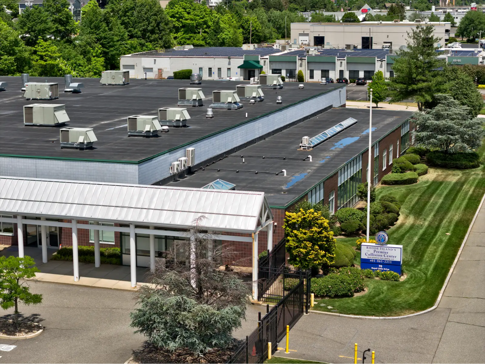 Arial shot of Providence Auto Body's collision repair facility
